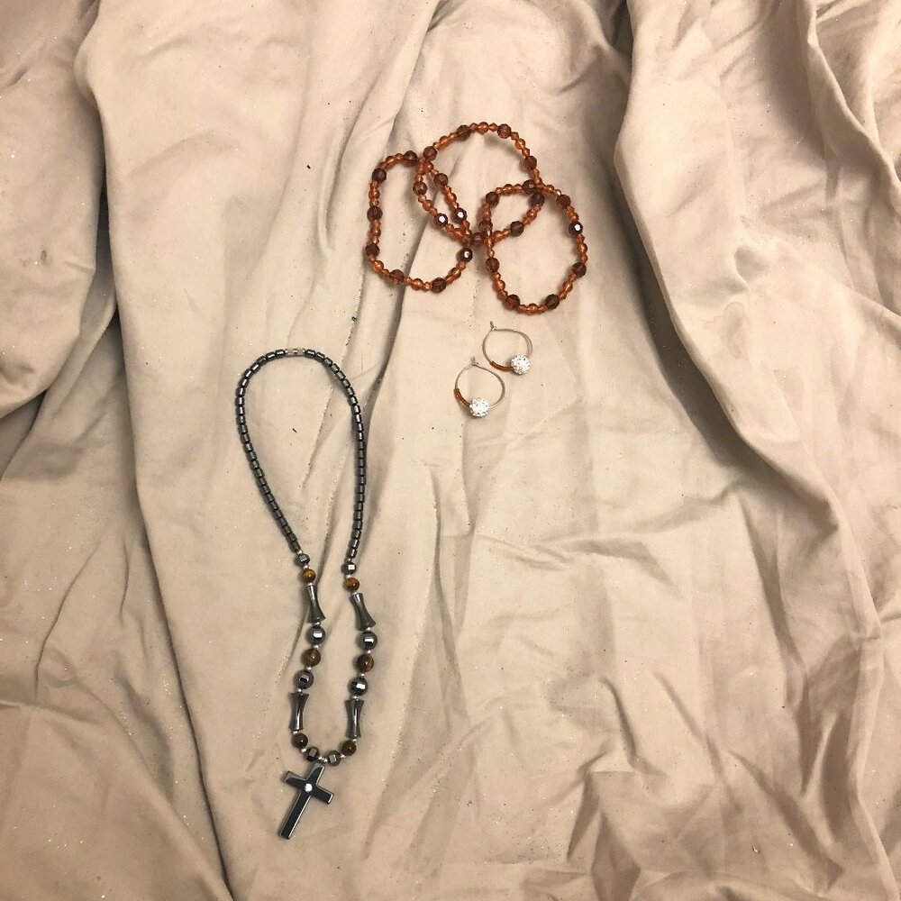 bundle necklace, 3 bracelets, earring set